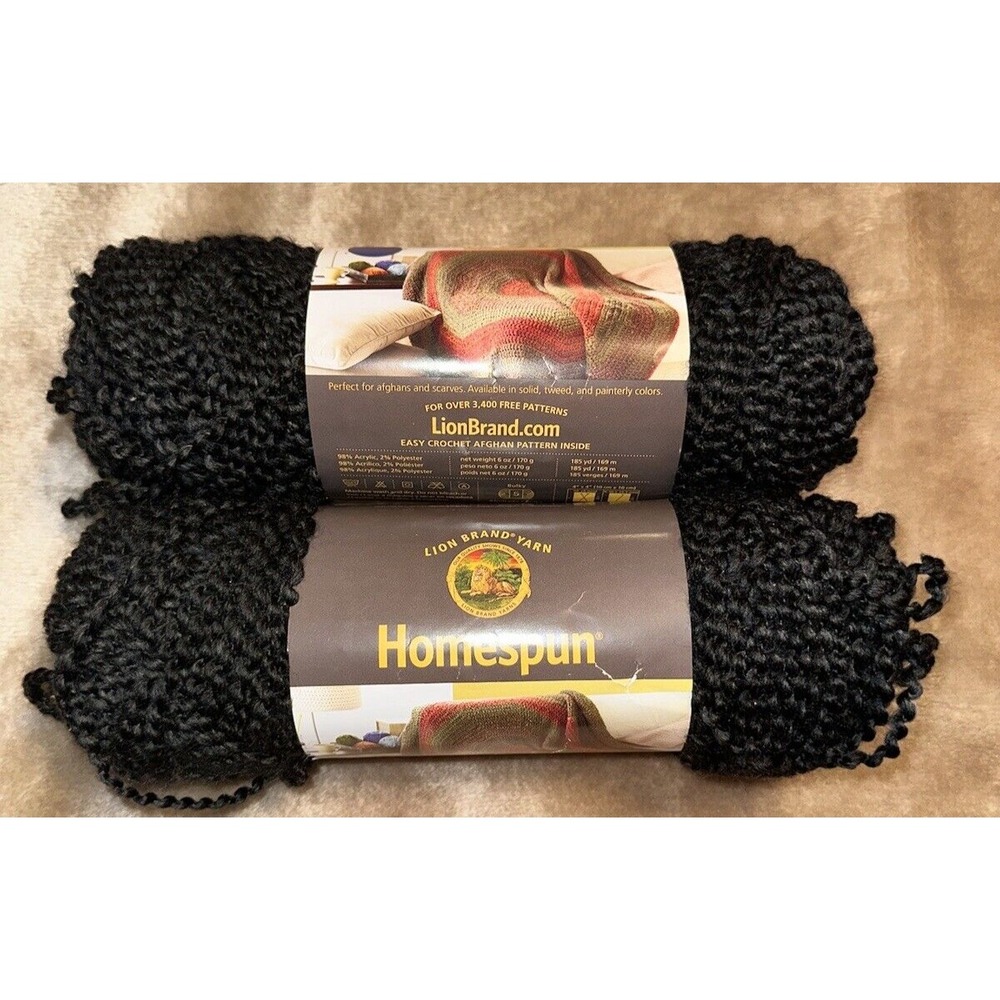 New Lion Brand Yarn Homespun 5 Bulky Black Lot 2 6oz Skeins